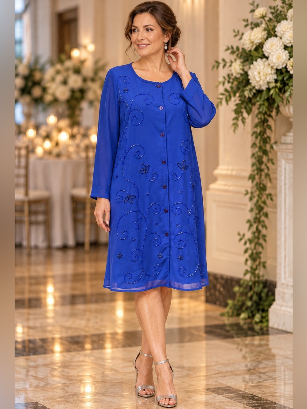 TAKE TWO Clothing Co. Bugle Beaded Royal Blue Dress Mother Bride 2x